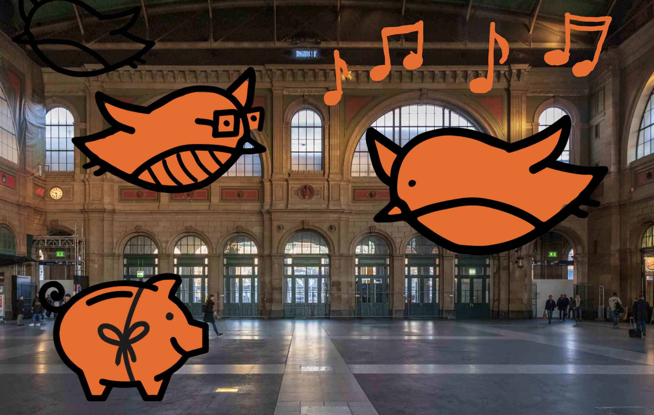 Bahnhofhalle_Trilla und Piep