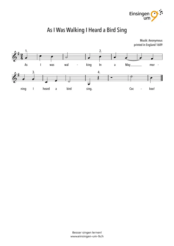 Notenvorschau: As I Was Walking I Heard a Bird Sing