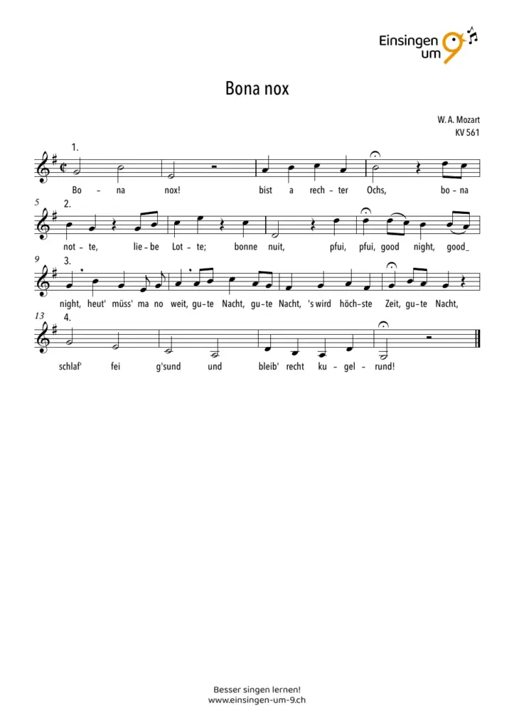 Bona nox – Notenvorschau