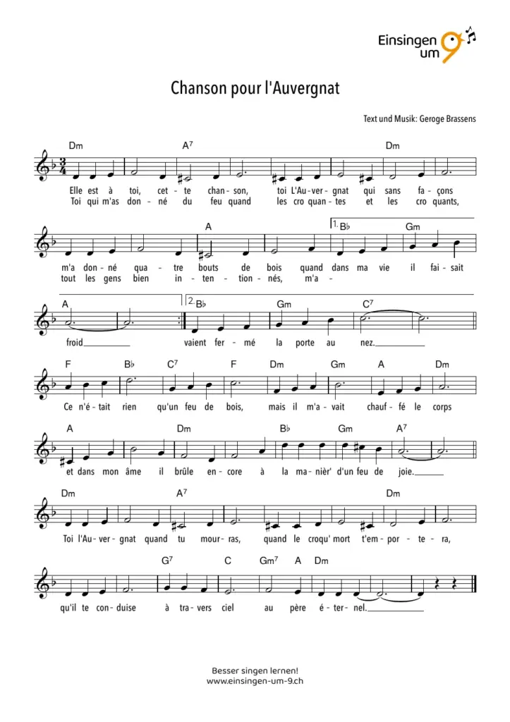 Notenvorschau: Chanson pour l’Auvergnat
